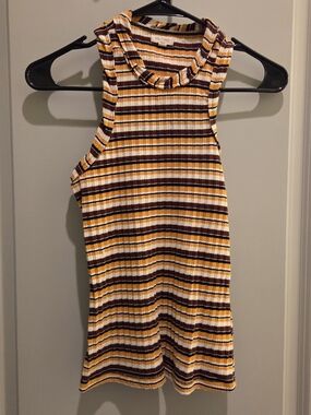Anthropologie Striped Ribbed Tank in Yellow, Brown & Cream